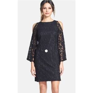 Adrianna Papell Cold Shoulder Lace Shift Dress Black Sz 10